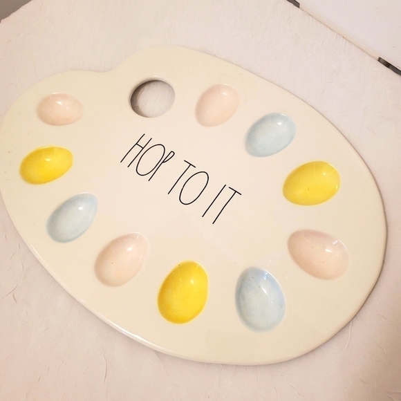 Rae Dunn Easter "Hop To It" Deviled Egg Platter Painter's Palette Dish - Picture 3 of 7